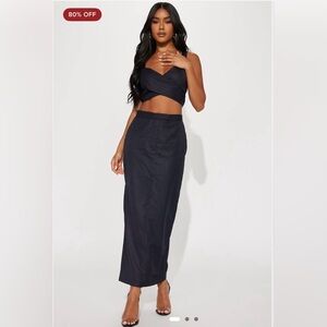 Navy Long Skirt Set